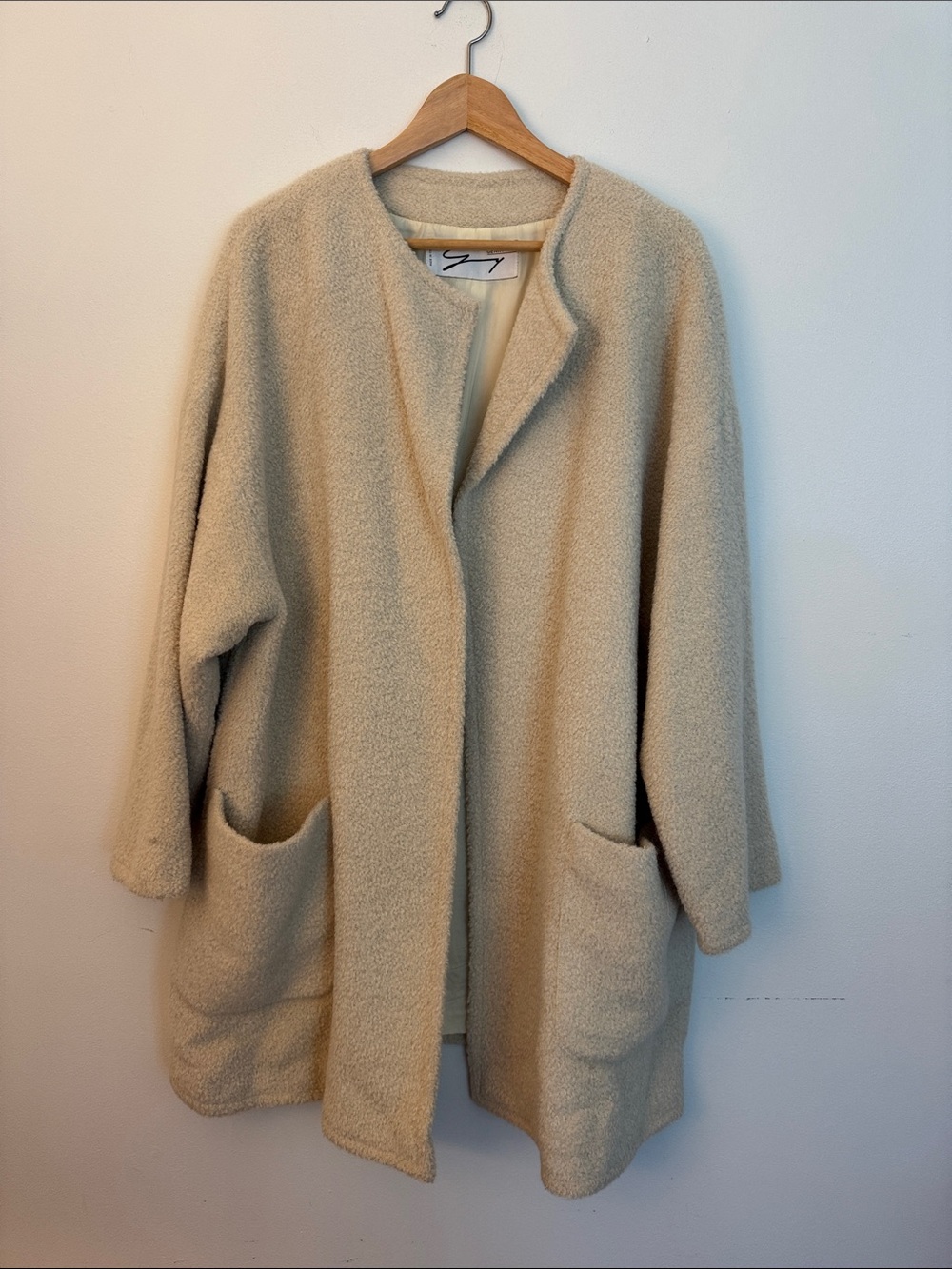 henri bendel Cream Teddy Bouclé Open-Front Jacket